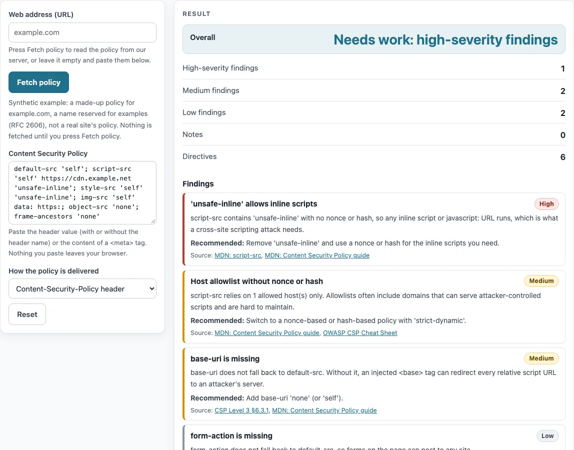Csp evaluator example