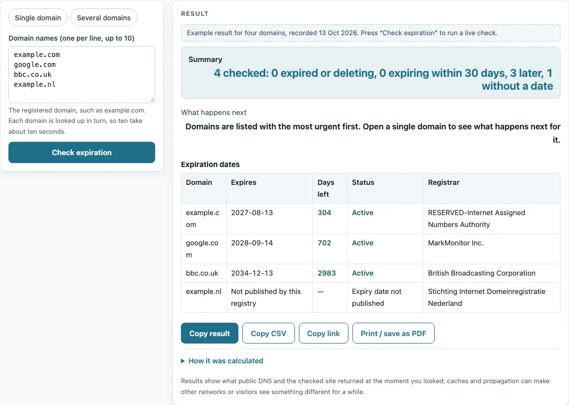Domain expiration lookup example