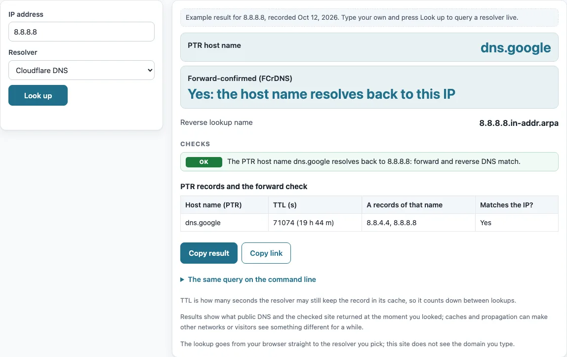 Rdns check example