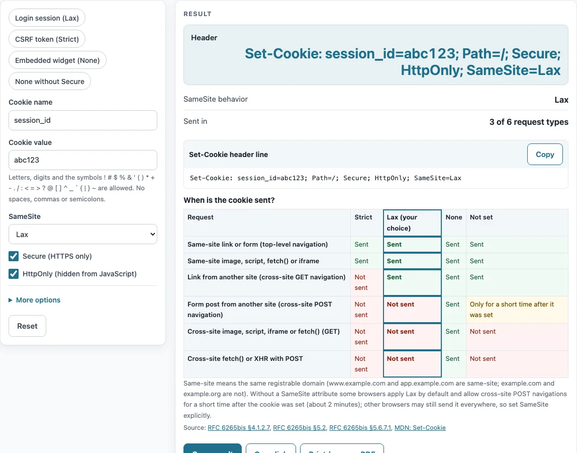 Samesite cookie example